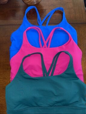 lululemon athletica Strappy Sports Bras in Blue, Pink, and Teal
